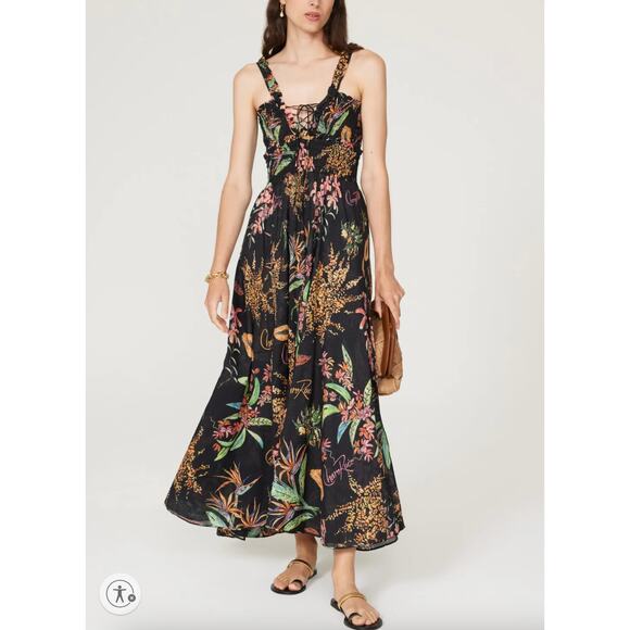 Charo Ruiz Black Floral Maxi Dress XS Smocked Vacation Romantic Sundress $670 - Picture 1 of 13